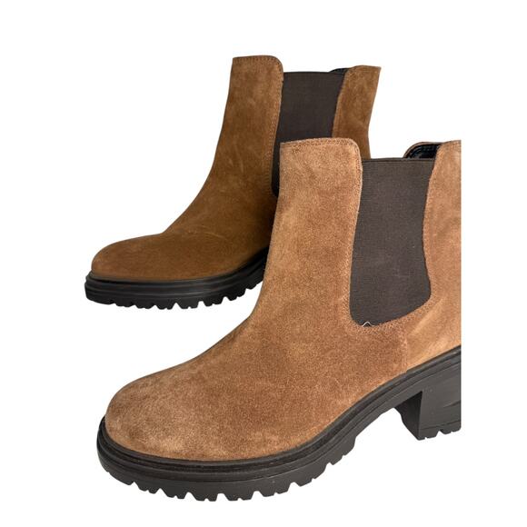 GEOX Leather Boots Size 8 Brown Ankle Chelsea Pull On Lug Sole NWOB - Picture 2 of 10